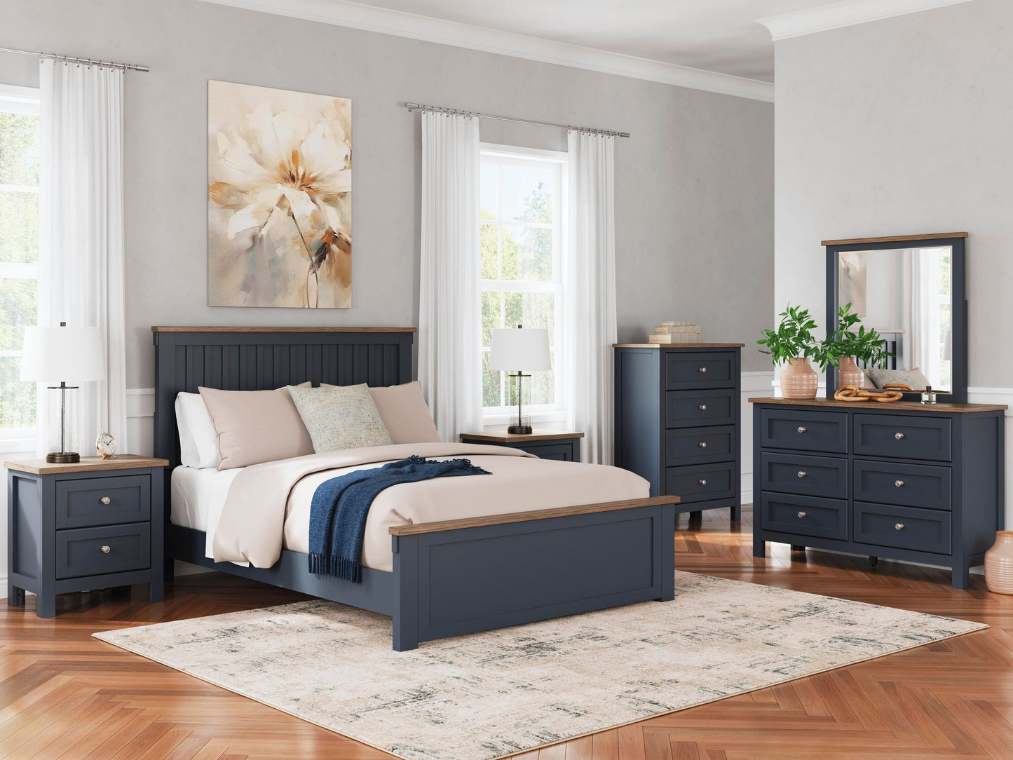 Landocken  Panel Bed, Dresser, Mirror, Chest And Nightstand