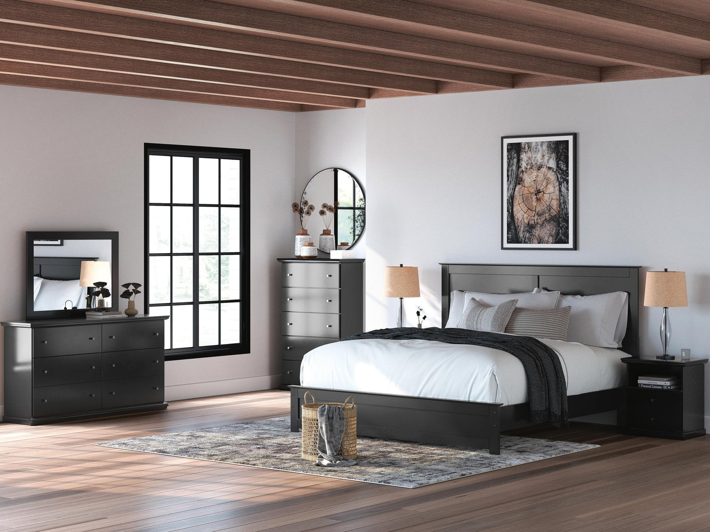 Maribel  Panel Bed, Dresser, Mirror And Nightstand