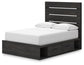 Delmorta  Panel Bed With Storage, Dresser And Mirror