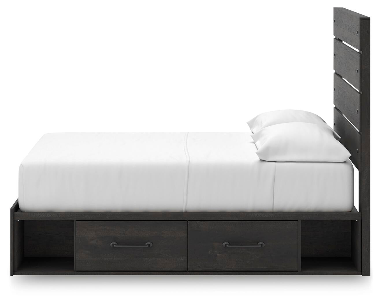 Delmorta  Panel Bed With Storage, Dresser And Mirror