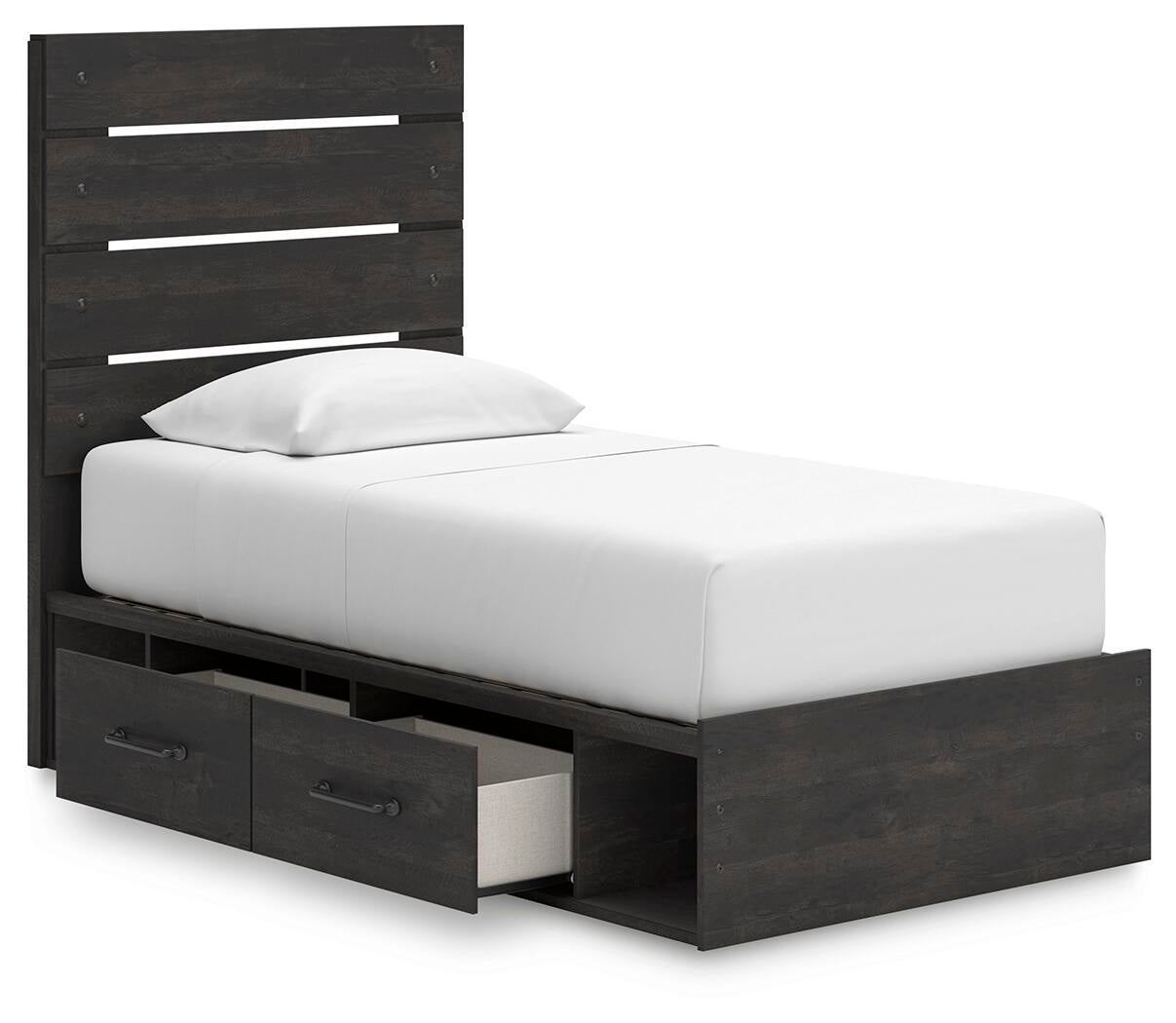 Delmorta  Panel Bed With Storage, Dresser And Mirror