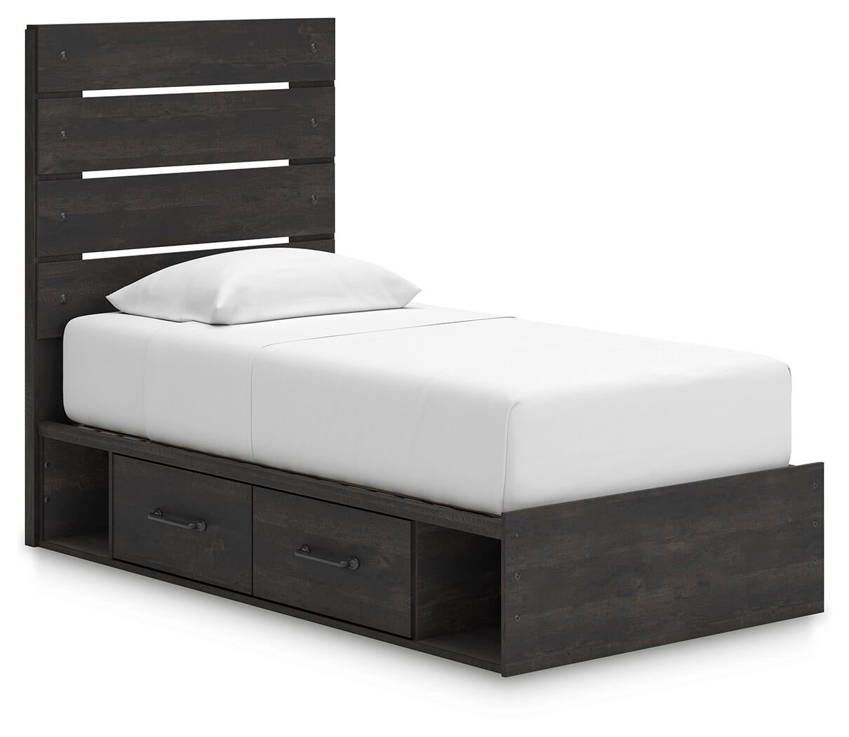 Delmorta  Panel Bed With Storage, Dresser And Mirror