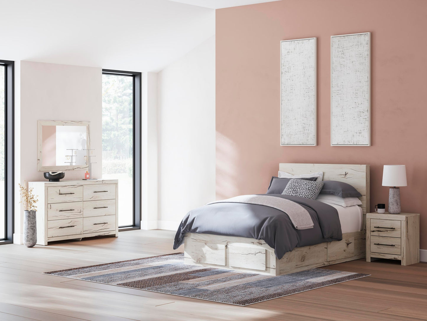 Lawroy  Panel Storage Bed, Dresser, Mirror And Nightstand