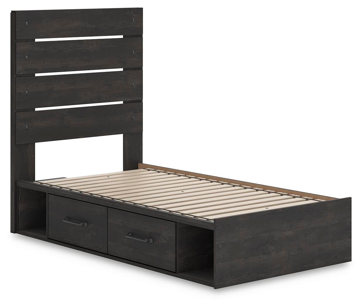 Delmorta  Panel Bed With Storage, Dresser, Mirror And Nightstand