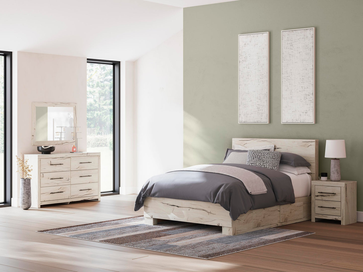 Lawroy  Panel Bed With Storage, Dresser, Mirror And Nightstand