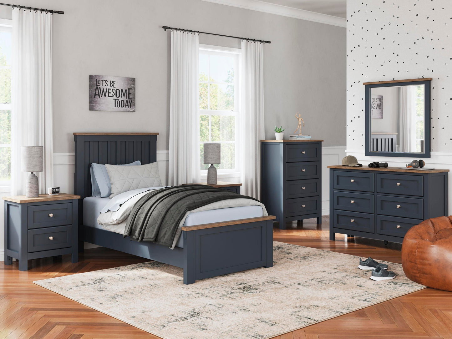 Landocken  Panel Bed, Dresser, Mirror And Nightstand