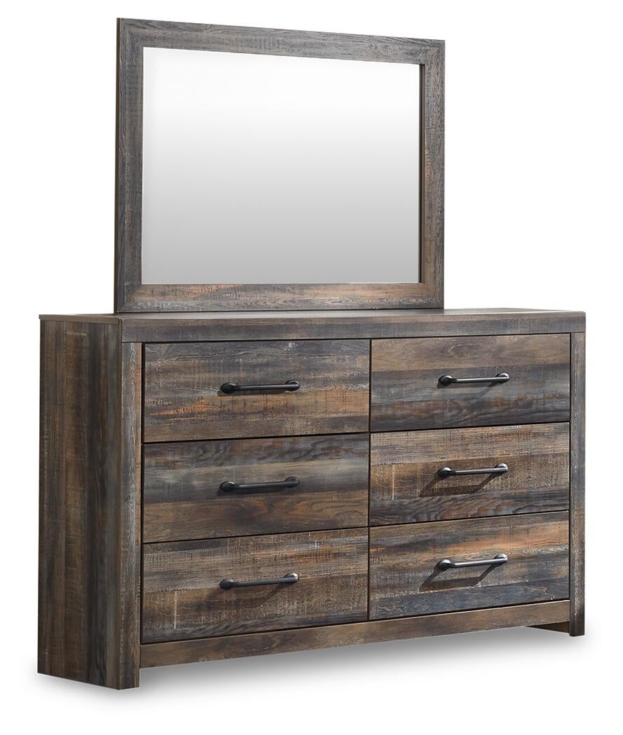 Drystan  Panel Bed With 2 Storage Drawers With Mirrored Dresser
