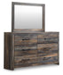 Drystan  Panel Bed With 2 Storage Drawers With Mirrored Dresser