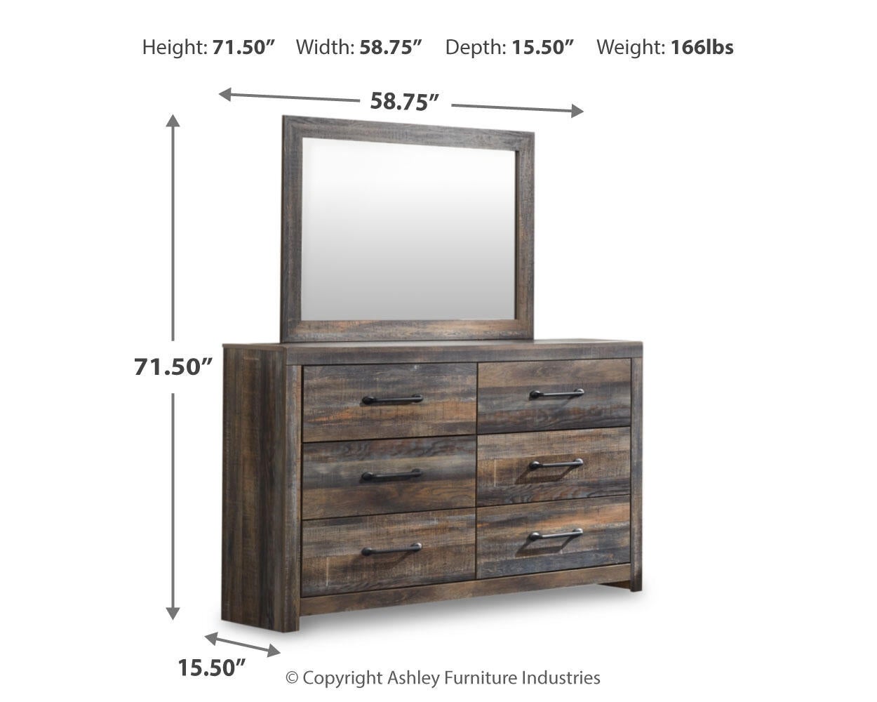 Drystan  Panel Bed With 2 Storage Drawers With Mirrored Dresser