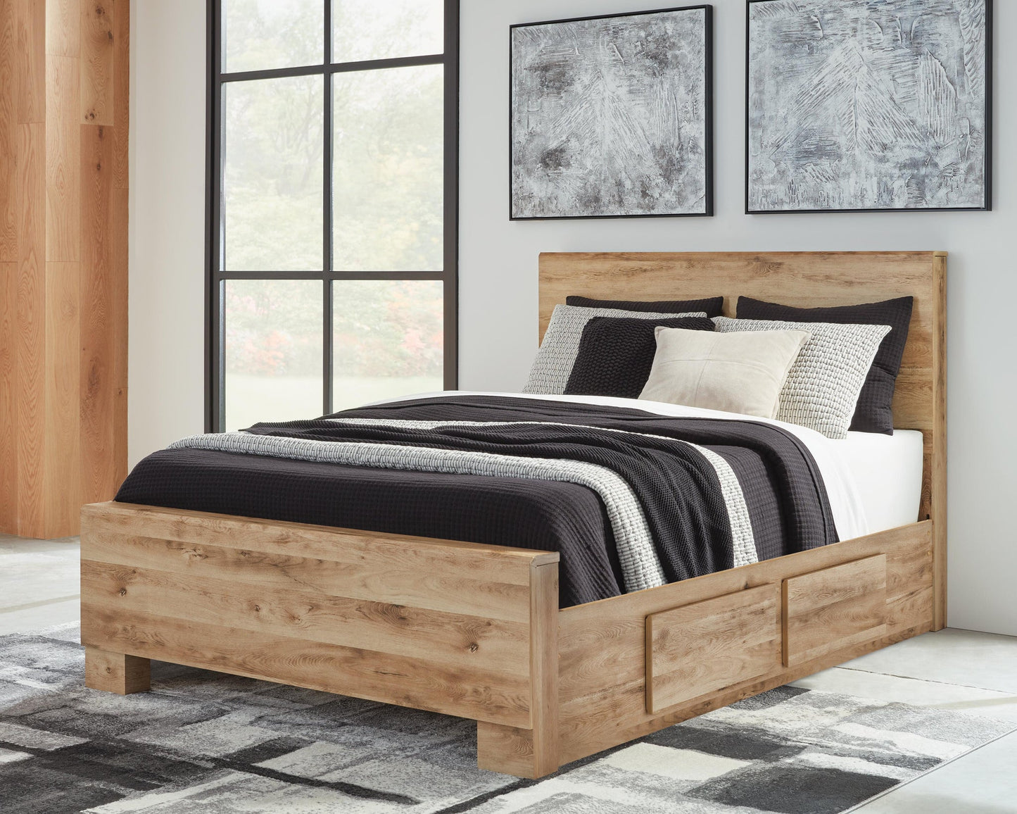 Hyanna  Panel Bed With 2 Side Storage, Dresser And Mirror