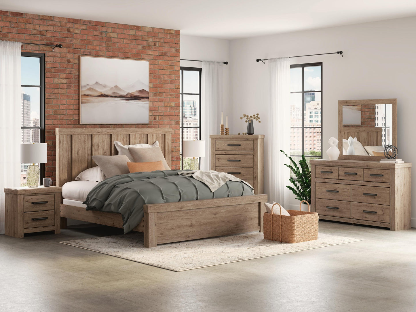Garistyn  Panel Bed, Dresser, Mirror, Chest And Nightstand