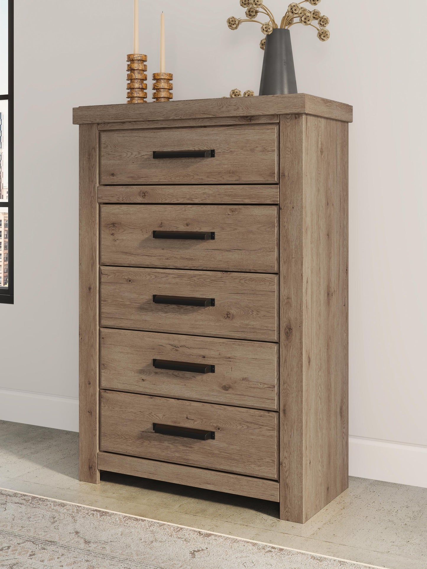 Garistyn  Panel Bed, Dresser, Mirror, Chest And Nightstand