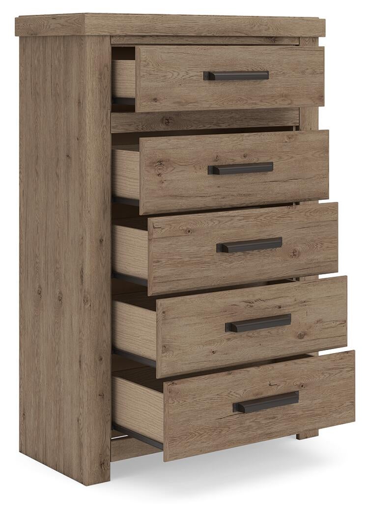 Garistyn  Panel Storage Bed, Dresser, Mirror, Chest And Nightstand