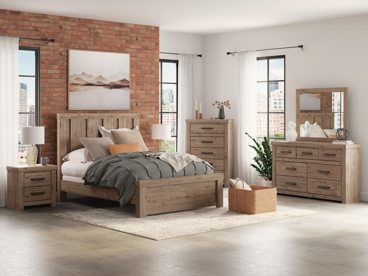 Garistyn  Panel Bed, Dresser, Mirror, Chest And Nightstand