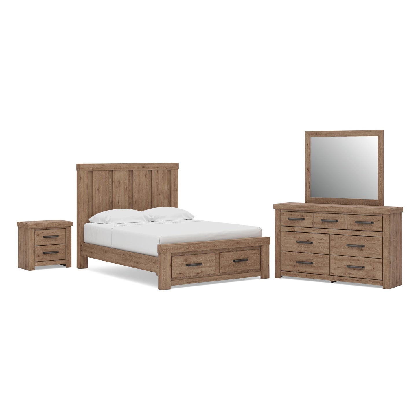 Garistyn  Panel Storage Bed. Dresser, Mirror And Nightstand
