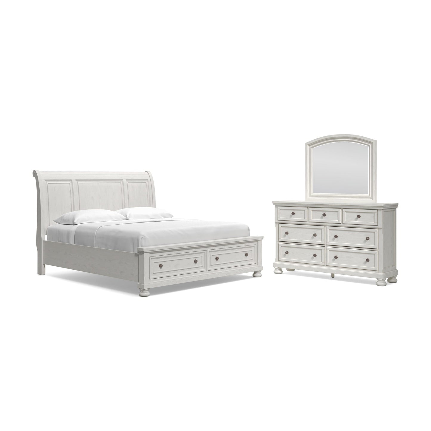Robbinsdale California  Sleigh Bed With Storage With Mirrored Dresser