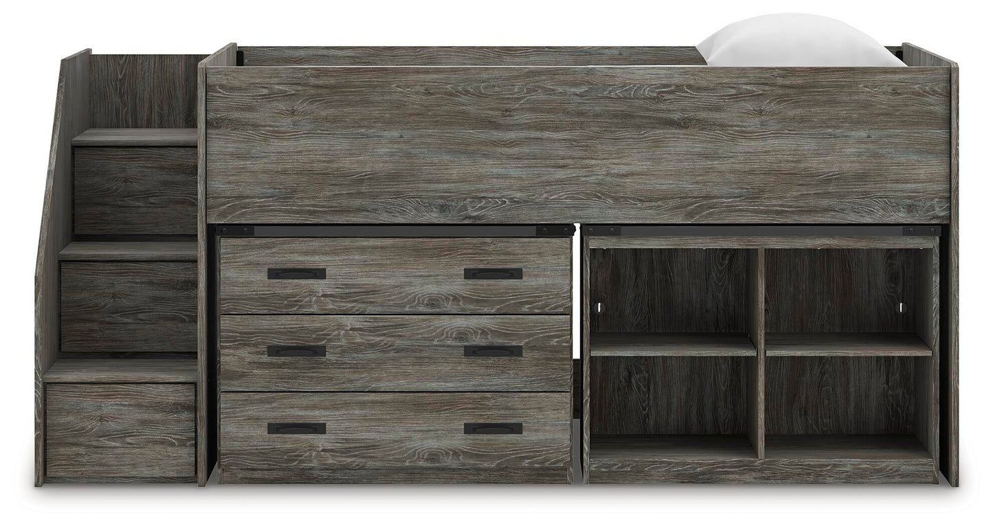 Frandern  Loft  Bed With Bookcase And Drawer Storage