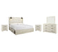 Cambeck  Panel Bed With 4 Storage Drawers With Mirrored Dresser And 2 Nightstands