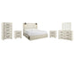 Cambeck  Panel Bed With 4 Storage Drawers With Mirrored Dresser, Chest And 2 Nightstands