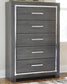 Lodanna  Upholstered Panel Headboard With Mirrored Dresser, Chest And 2 Nightstands