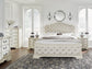 Arlendyne California  Upholstered Bed With Mirrored Dresser, Chest And 2 Nightstands