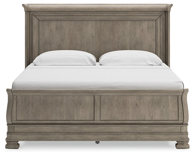 Lexorne  Sleigh Bed With Mirrored Dresser, Chest And 2 Nightstands