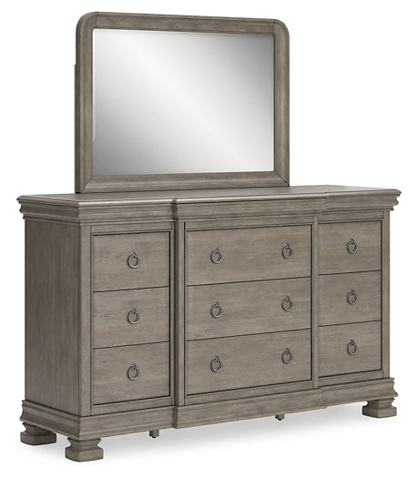 Lexorne  Sleigh Bed With Mirrored Dresser