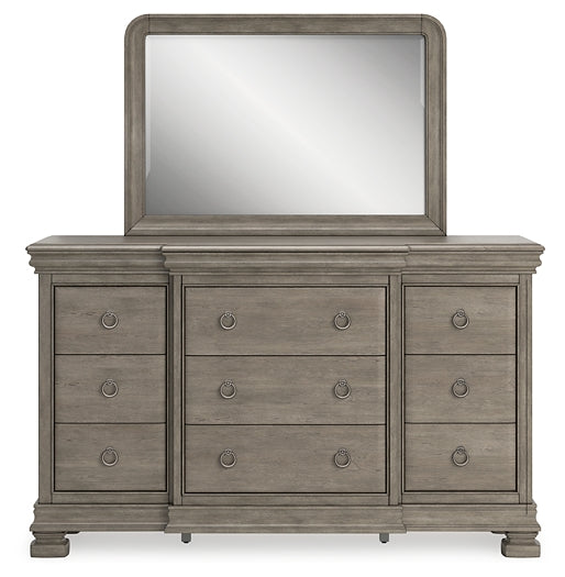 Lexorne  Sleigh Bed With Mirrored Dresser