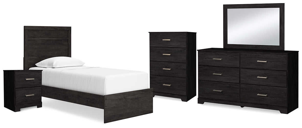 Belachime  Panel Bed With Mirrored Dresser, Chest And Nightstand