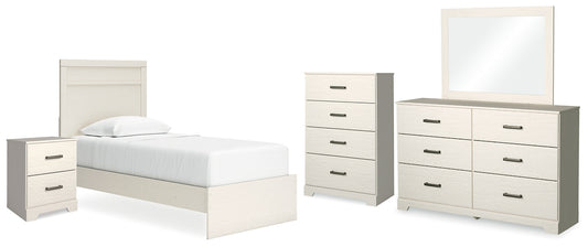 Stelsie  Panel Bed With Mirrored Dresser, Chest And Nightstand